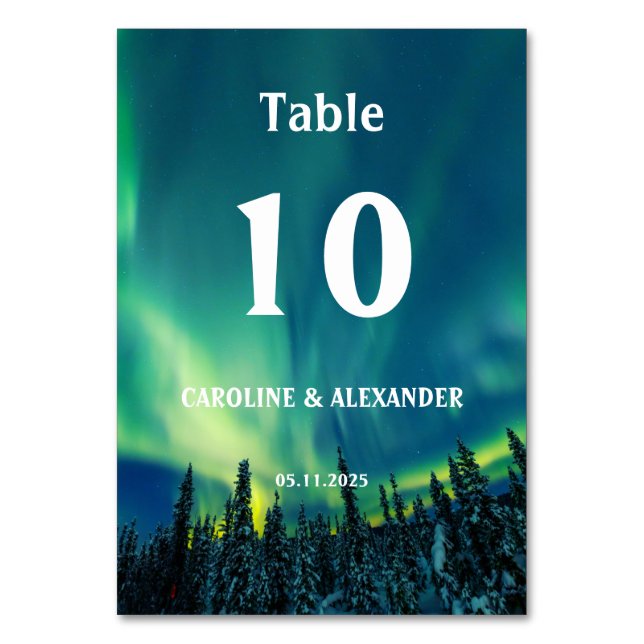 Northern Lights Aurora Borealis Night Sky Wedding Tischnummer (Vorderseite)