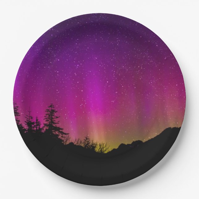 Northern Lights Aurora Borealis Starry Night Sky Pappteller (Vorderseite)