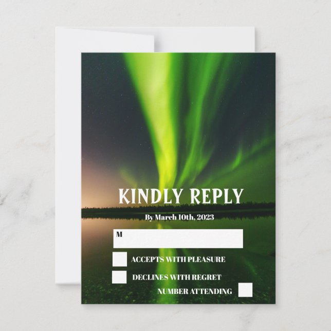 Northern Lights Aurora Borealis Stars Wedding RSVP Karte (Vorderseite)