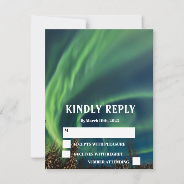 Northern Lights Aurora Borealis Stars Wedding RSVP Karte (Vorderseite)