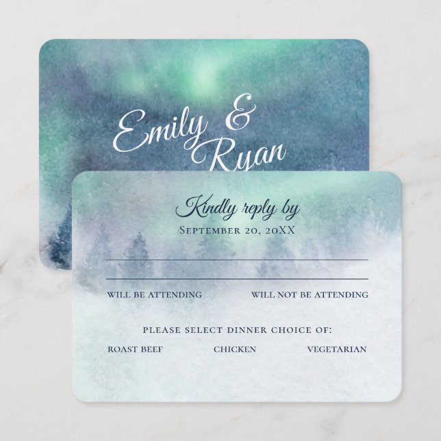 Northern Lights Aurora Sky Wedding Response Einladung (Vorne/Hinten)