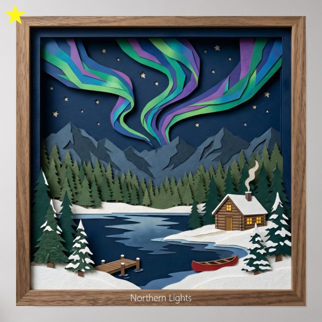 Northern Lights Canada Paper Collage Diorama Poster (Von Creator hochgeladen)