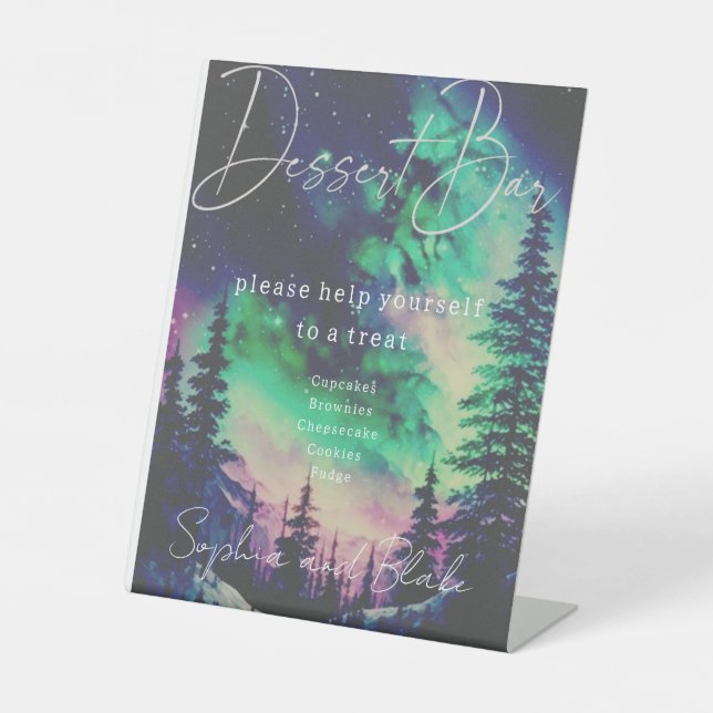 Northern Lights Dessert Bar Wedding Pedestal Schil Sockelschild (Vorderseite)