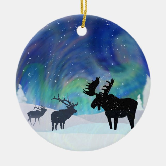 Northern Lights Elch Keramik Ornament (Vorne)