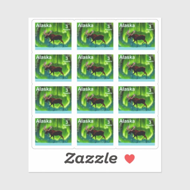 Northern Lights Elche - Alaska Postage Sticker (Blatt)