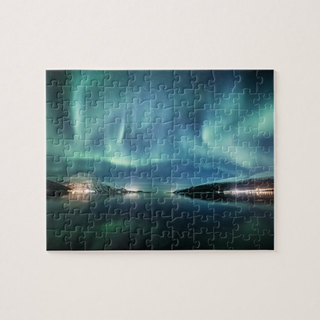 Northern Lights Fjord Foto Puzzle (Horizontal)
