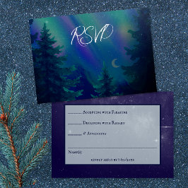 Northern Lights Forest Magical Moment Wedding RSVP Karte