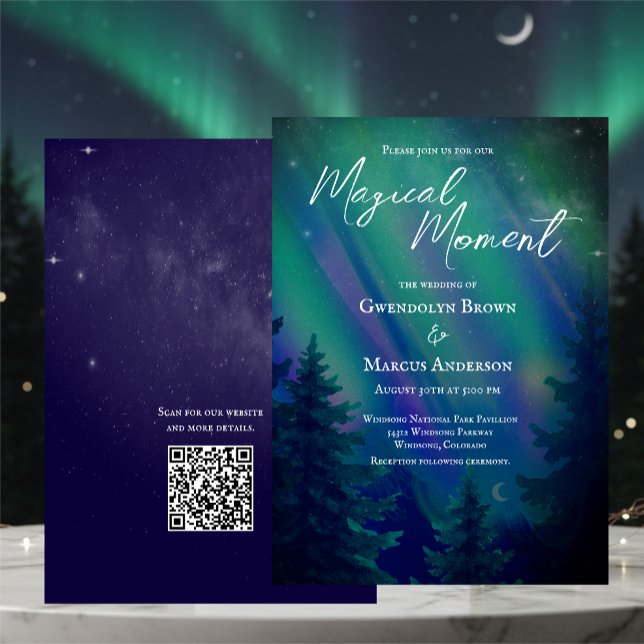 Northern Lights Forest  QR Code Wedding Einladung (Von Creator hochgeladen)
