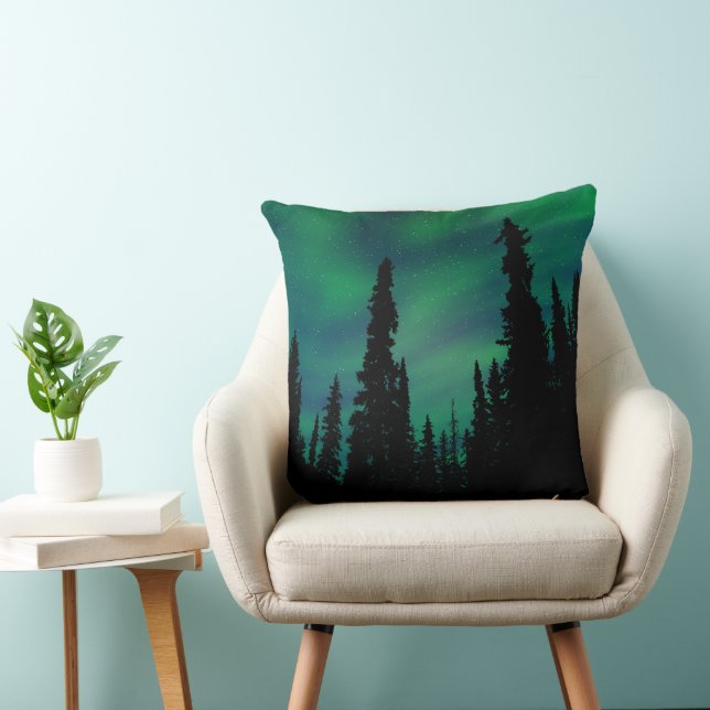Northern Lights Green Night Sky Forest Kissen (Stuhl )