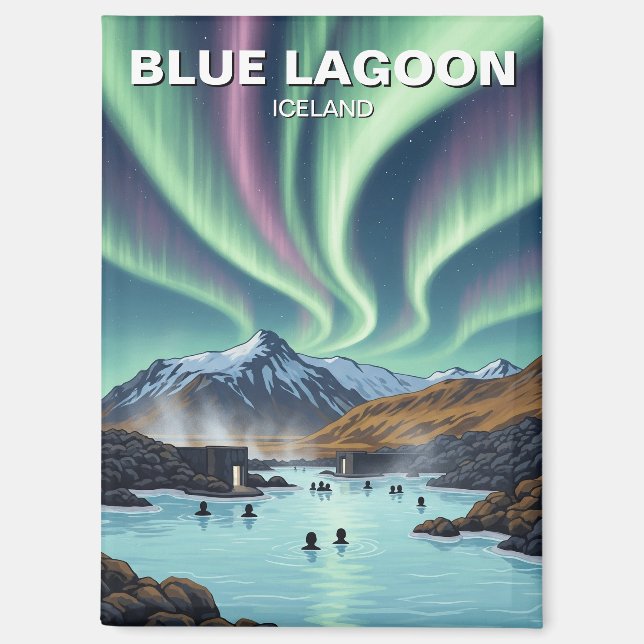 Northern Lights Island Blue Lagoon Travel Magnet (Vorderseite)