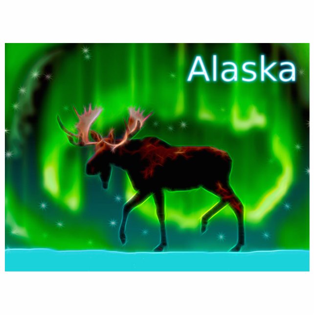 Northern Lights Moose - Alaska Fotoskulptur Magnet (Vorne)