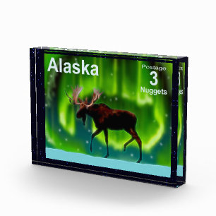 Northern Lights Moose - Alaska Postage Fotoblock