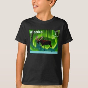 Northern Lights Moose - Alaska Postage T-Shirt