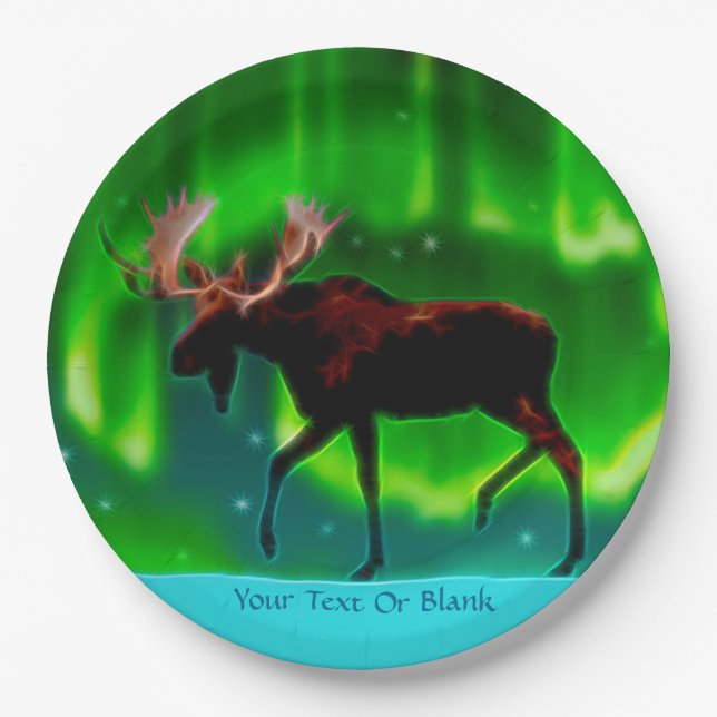Northern Lights Moose Pappteller (Vorderseite)