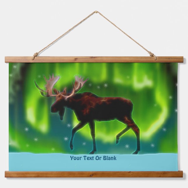 Northern Lights Moose Wandteppich Mit Holzrahmen (Vorne)