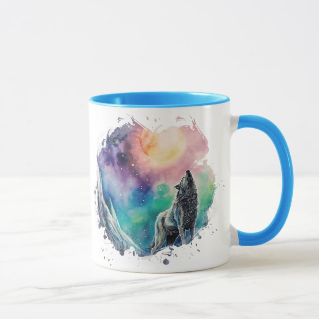 Northern Lights Mystic Wolf Multicolor Tasse (Rechts)