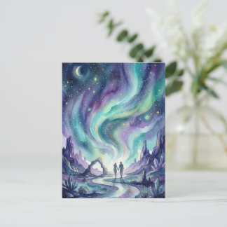 Northern Lights Night Sky Romantic Landscape Postkarte
