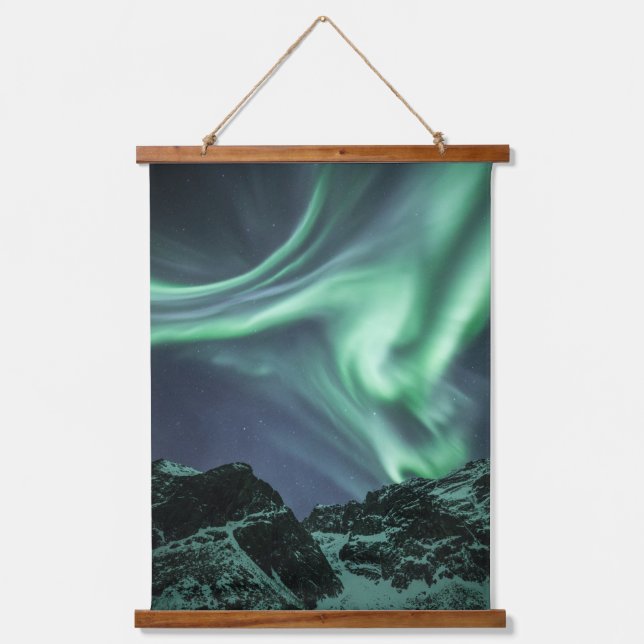 Northern Lights Norwegen Hanging Tapestry Wandteppich Mit Holzrahmen (Vorderseite)