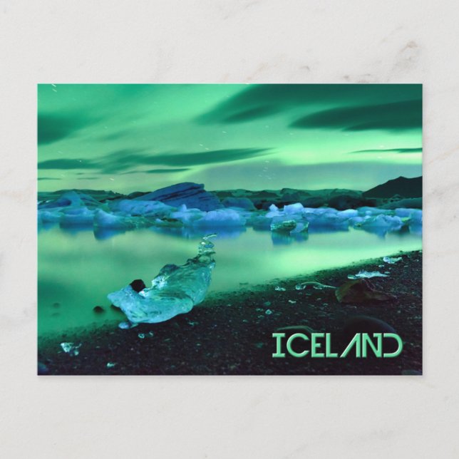 Northern Lights over Jokulsarlon lake, Island Postkarte (Vorderseite)