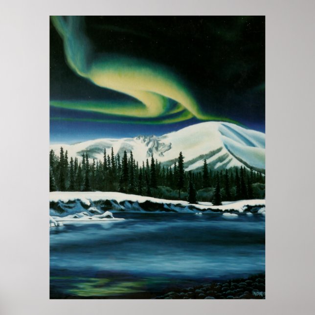Northern Lights Painting Canada Landscape Poster (Vorne)