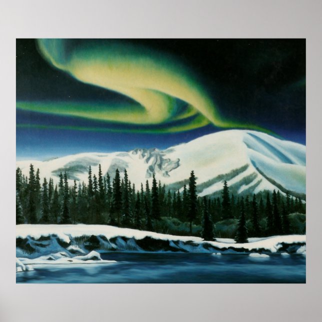 Northern Lights Painting Yukon Landscape Poster (Vorne)