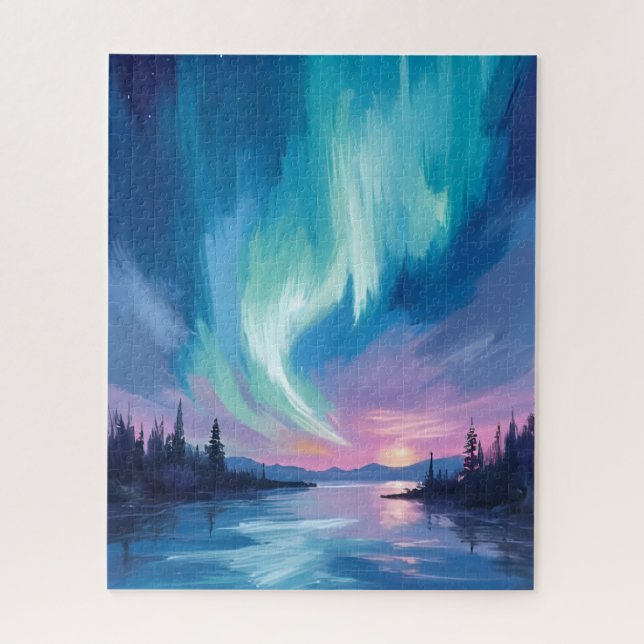 Northern Lights Winter Watercolor Puzzle (Vertikal)