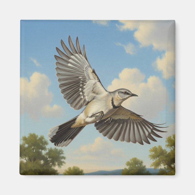 Northern Mockingbird in flight Magnet (Vorne)