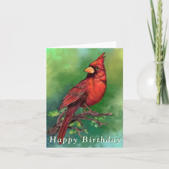 Northern Red Kardinal Bird Birthday Card Karte (Vorderseite)