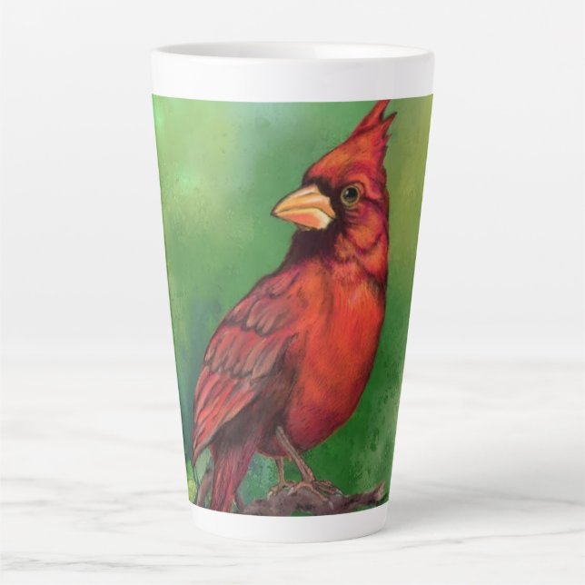 Northern Red Kardinal Bird Latte Tasse Malerei (Vorderseite)