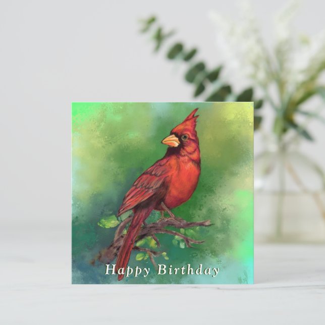 Northern Red Kardinal Birthday Card (Stehend Vorderseite)