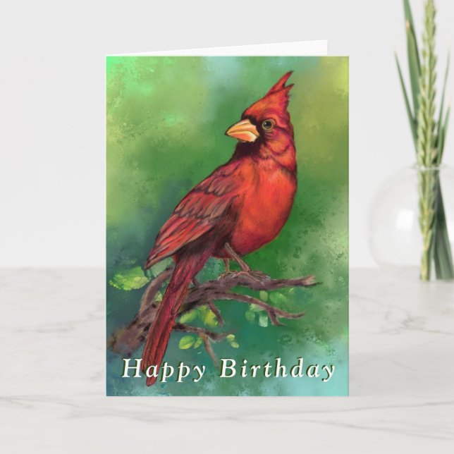 Northern Red Kardinal Birthday Card Karte (Vorderseite)