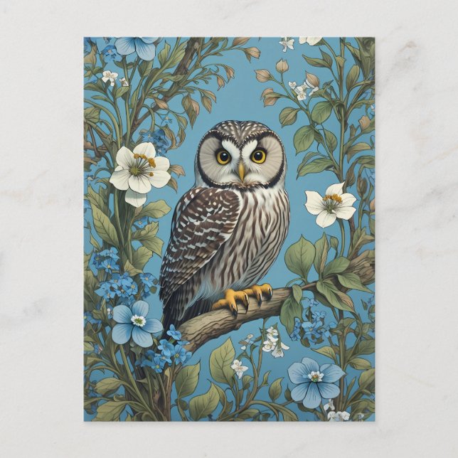 Northern Saw-Whet Owl William Morris Inspiriert Postkarte (Vorderseite)