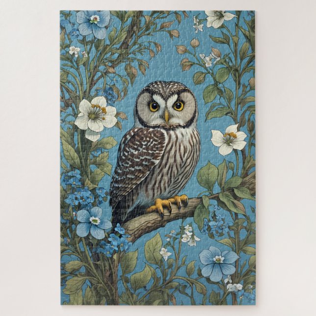Northern Saw-Whet Owl William Morris Inspiriert Puzzle (Vertikal)