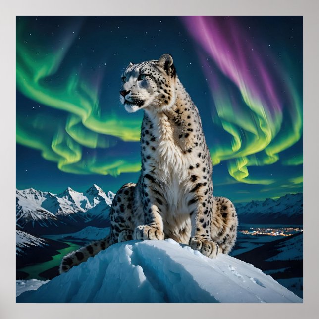 „Northern Sky Wanderer“ – Schneeleoparden-Porträt Poster (Vorne)