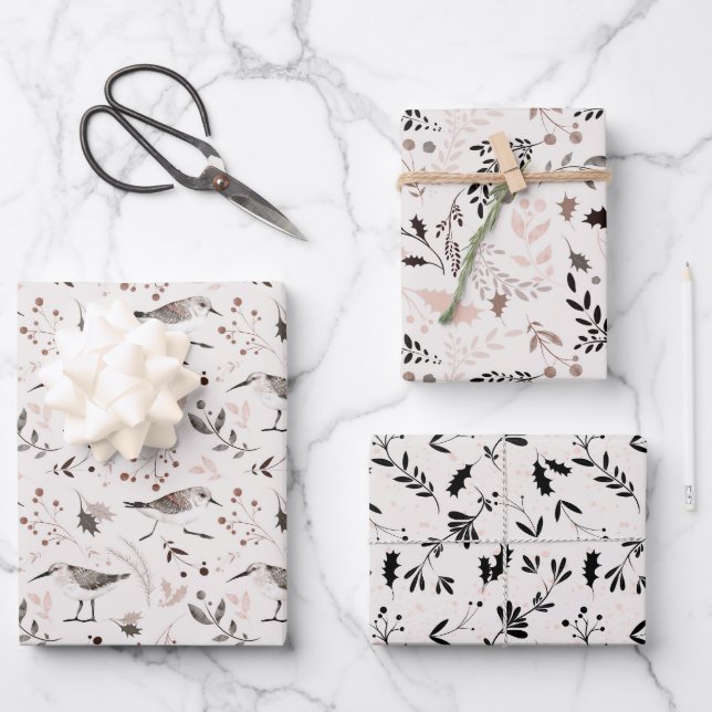 Northern Woods Botanicals Birds Weihnachten Geschenkpapier Set (Vorderseite)