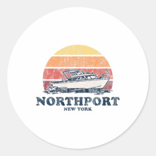 Northport Ny Vintagebootfahren 70er Retro-Bootdesi Runder Aufkleber