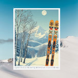 Northstar California Skiurlaub Postcard Postkarte<br><div class="desc">Hallo aus den schneebedeckten Bergen von Northstar,  Kalifornien! Wir hoffen,  dass Sie einen wunderschönen Skiurlaub haben. Diese Postkarte zeigt eine wunderschöne,  blau-graue Berglandschaft mit Retro-Skischulen in orangefarbenem Stammesmuster. Alle Textsätze können an Ihren Anzug angepasst werden!</div>