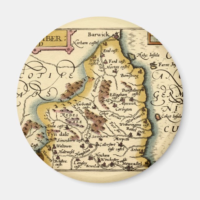 Northumberland Landkreis England Alte antike Karte Magnet (Vorne)