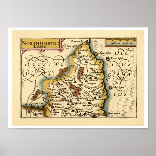 Northumberland Landkreis Map, England Poster (Vorne)