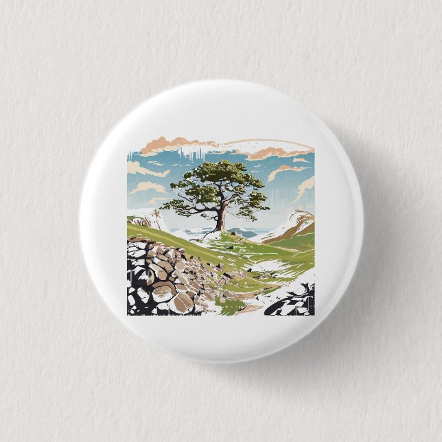 Northumberland Nationalpark Sycamore Gap Tree Button (Vorderseite)