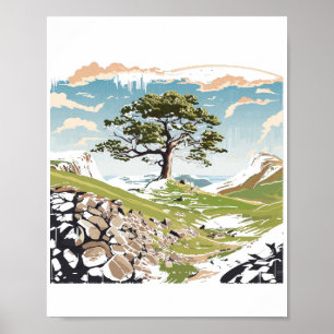 Northumberland Nationalpark Sycamore Gap Tree Poster