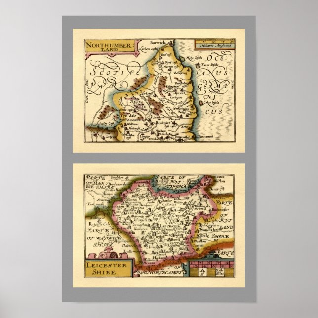 Northumberland und Leicestershire Landkreis Maps Poster (Vorne)