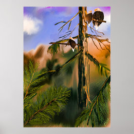 Northwest Nature Life with Eagles Digital Painting Poster