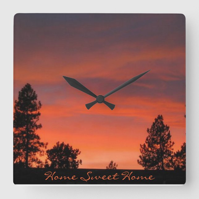 Northwest Sunset Wall Clock Quadratische Wanduhr (Vorderseite)