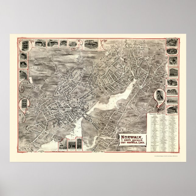 Norwalk, CT Panoramic Karte - 1899 Poster (Vorne)