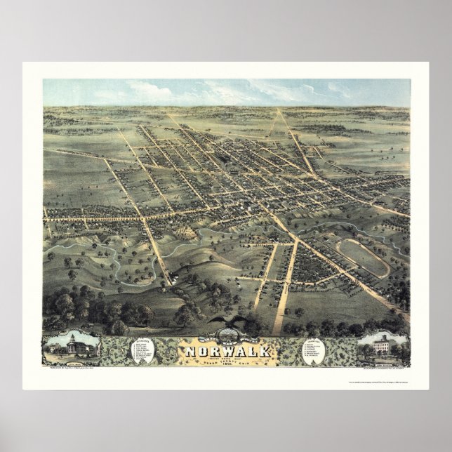 Norwalk, OH Panoramakarte - 1870 Poster (Vorne)