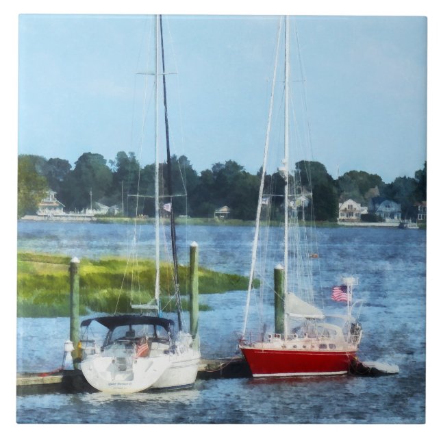 Norwalk: Zwei Segelboote, CT Fliese (Vorderseite)