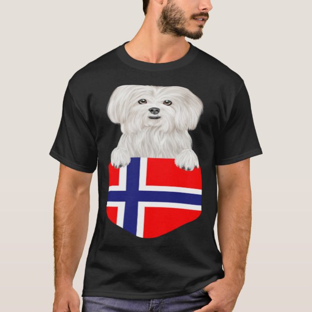 Norway Flag Maltese Dog In Pocket T-Shirt (Vorderseite)