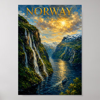Norway: Majestic Fjord Sunset Art Souvenir Poster