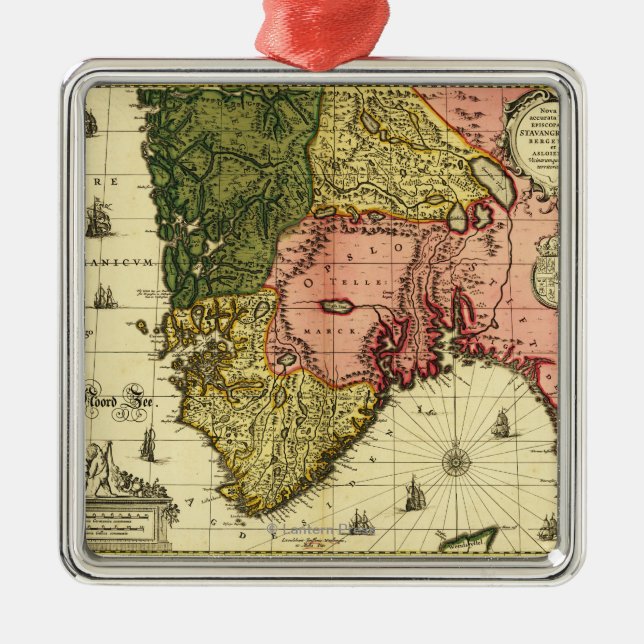 NorwayPanoramic MapNorway Silbernes Ornament (Vorne)